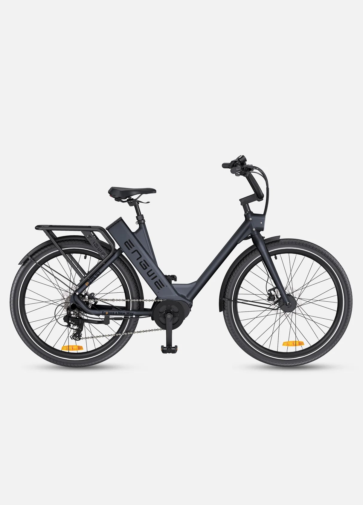 Vélo électrique urbain ENGWE P275 ST noir, moteur central 250W, autonomie 260 km vue de profil droit
