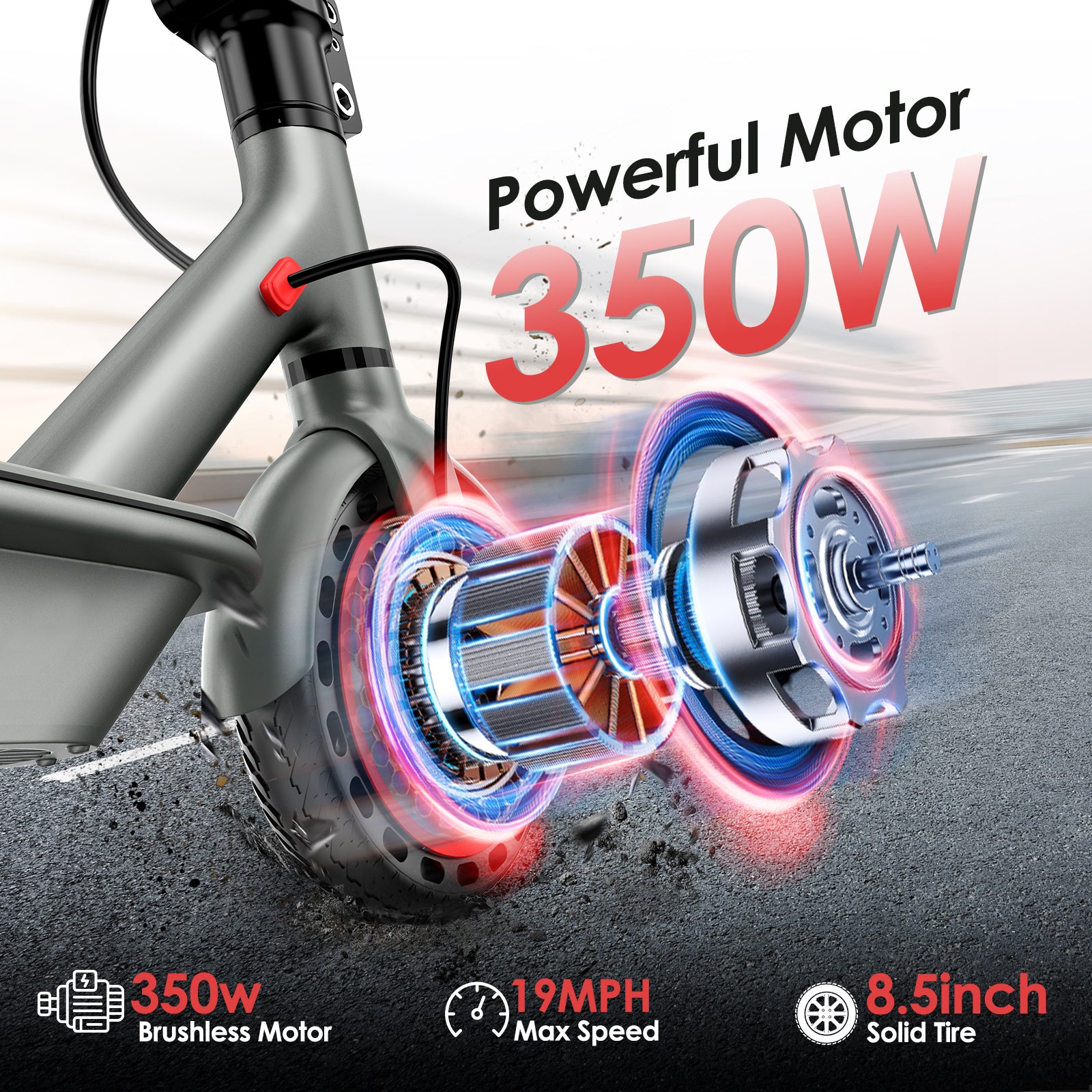 Trottinette D8 PRO avec moteur de 350W et pneus de 8,5 pouces