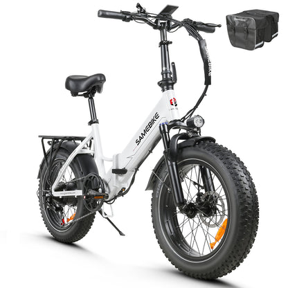 SAMEBIKE LOTDM200 blanc vélo électrique fat bike pliable vue de coté droit E-VELO