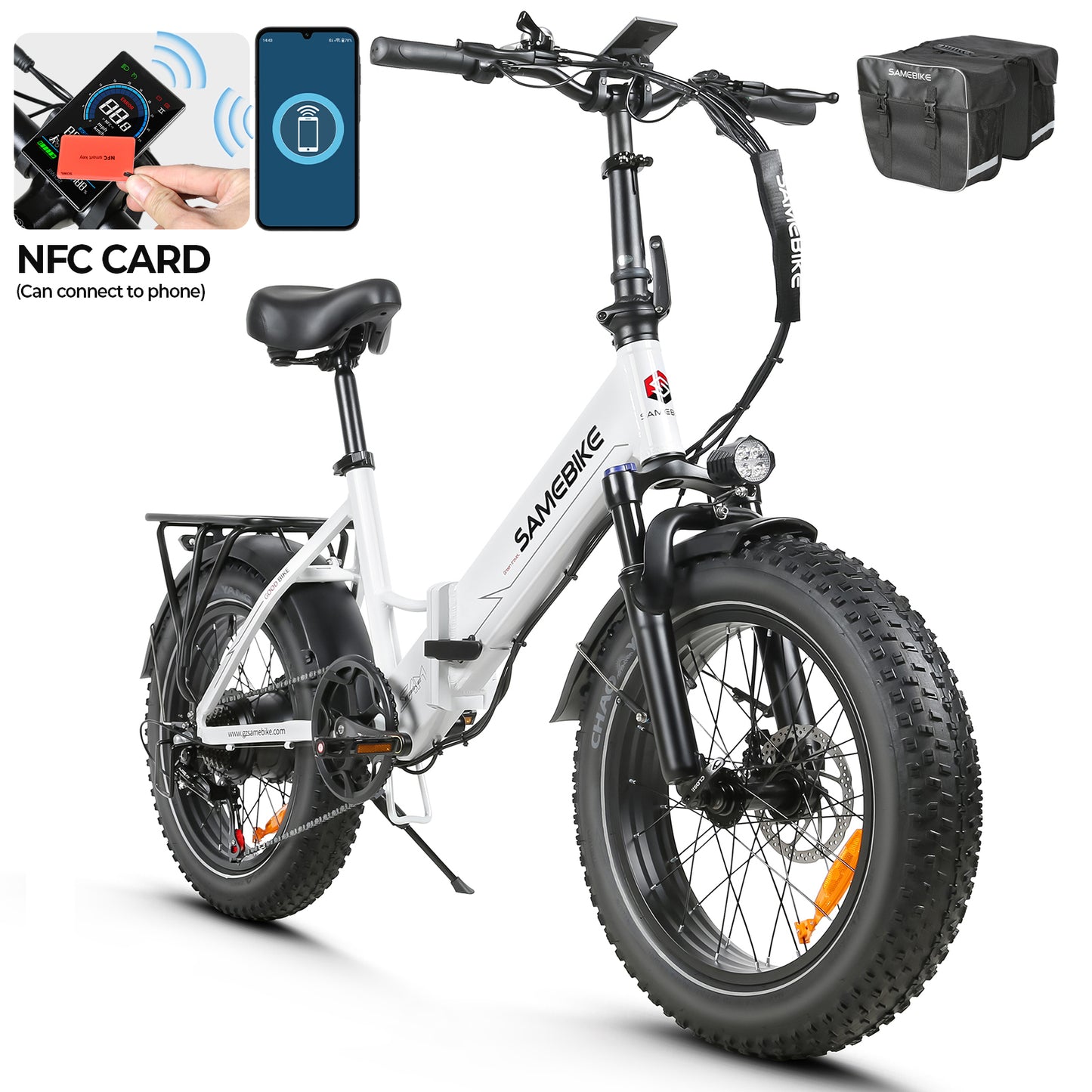 SAMEBIKE LOTDM200 blanc vélo électrique fat bike nfc vue de coté droit E-VELO