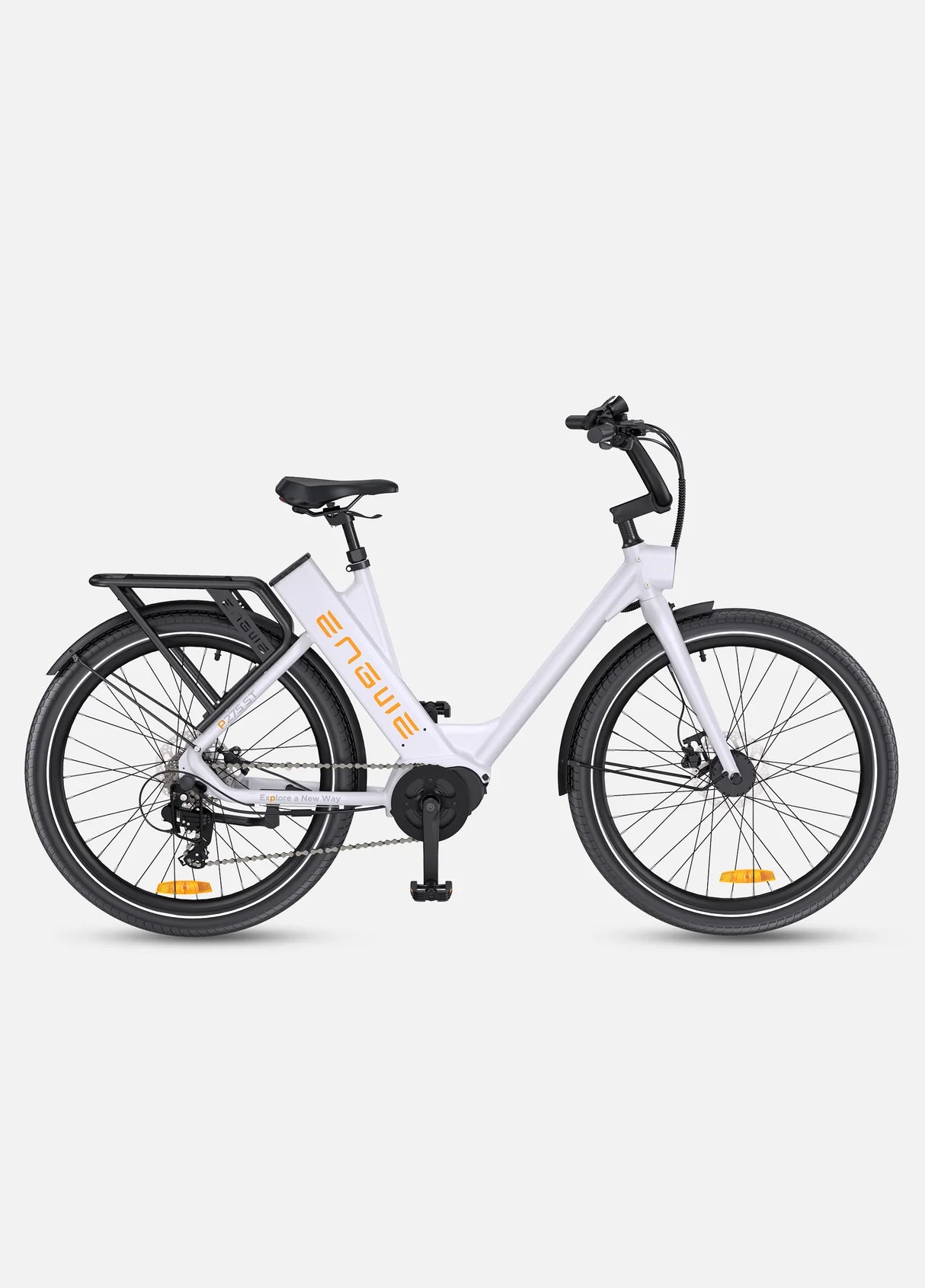 Vélo électrique urbain ENGWE P275 ST blanc, moteur central 250W, autonomie 260 km vue de profil droit