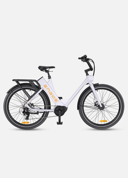 Vélo électrique urbain ENGWE P275 ST blanc, moteur central 250W, autonomie 260 km vue de profil droit