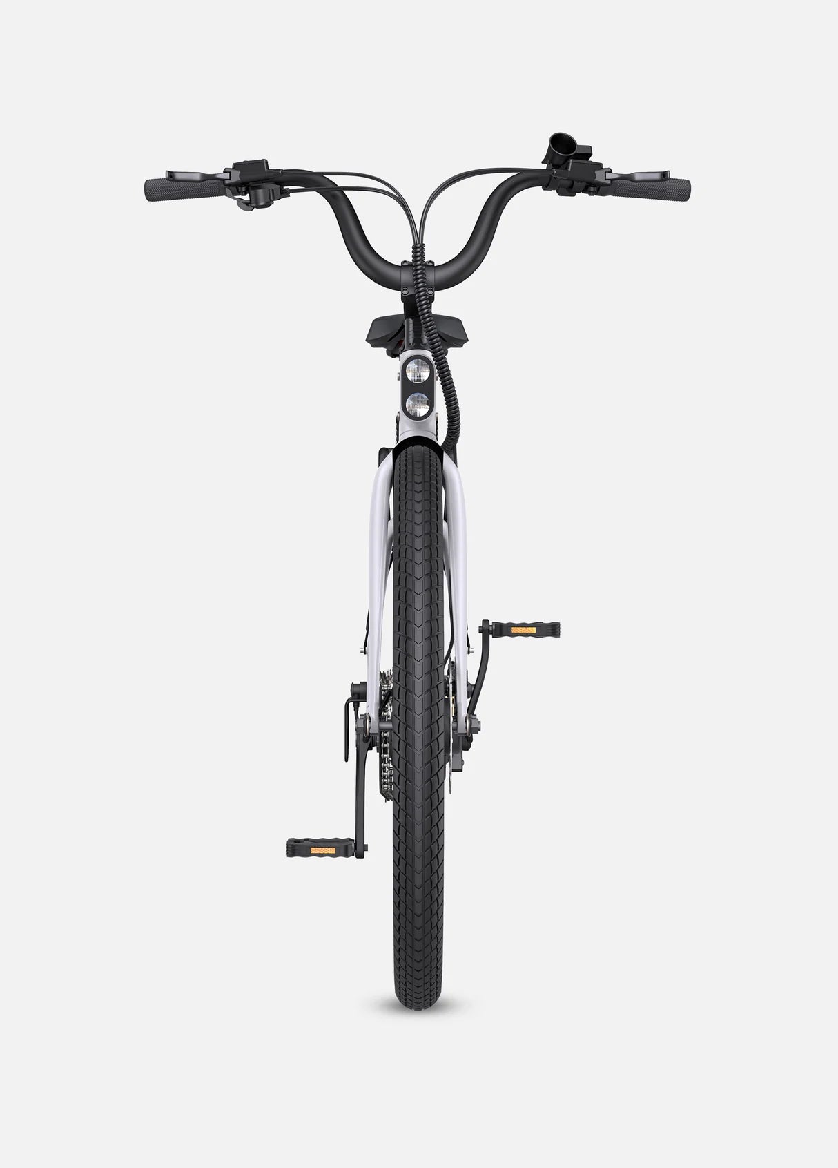 Vue de face du vélo électrique urbain ENGWE P275 ST blanc, moteur central 250W, autonomie 260 km