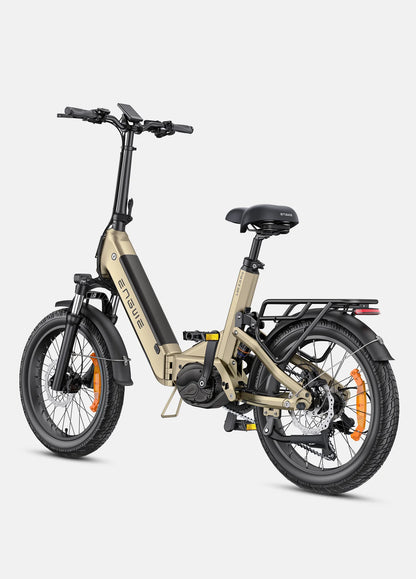ENGWE L20 Pro champagne 250W 100 Nm, batterie 720Wh, autonomie 160 km, fourche hydrauliques, pneus 20x3.0 vue arrière de coté gauche