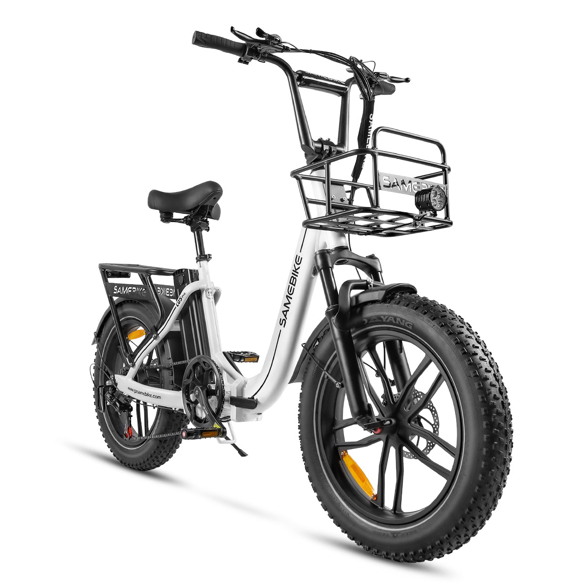 SAMEBIKE C05 Pro blanc vue côté droit Fat Bike électrique porte-bagages avant E-VELO