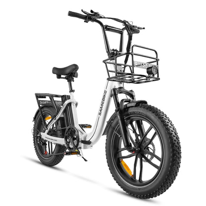 SAMEBIKE C05 Pro blanc vue côté droit Fat Bike électrique porte-bagages avant E-VELO