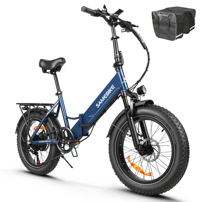 SAMEBIKE LOTDM200 blue navy vélo électrique fat bike pliable vue de coté droit E-VELO
