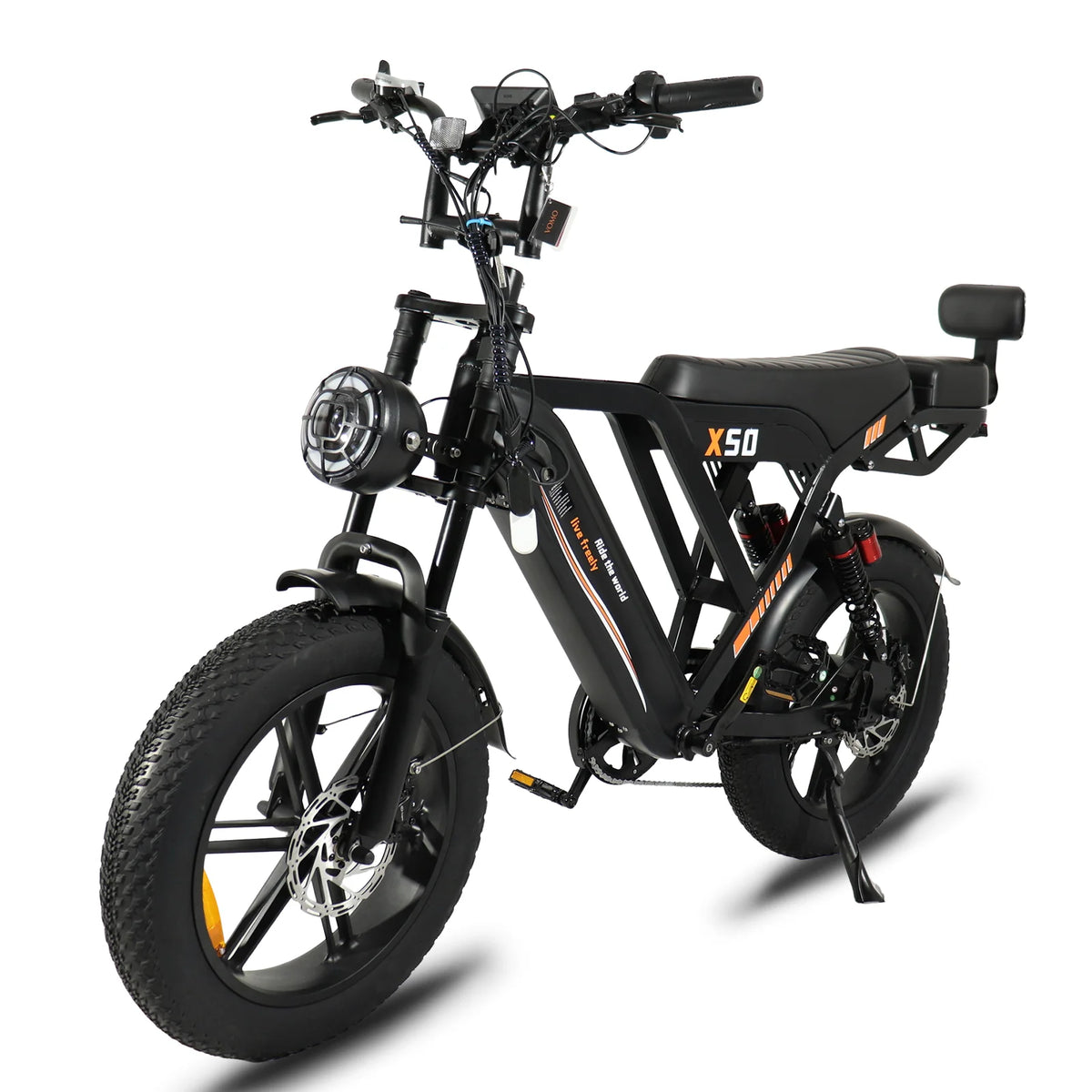 VOMO X50 sur béquille vue de coté gauche E-VELO