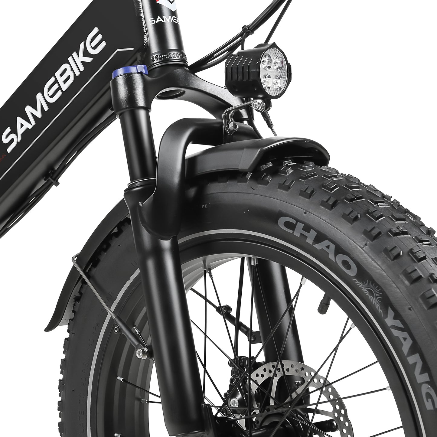 Partie avant du SAMEBIKE LOTDM200 avec fourche hydraulique E-VELO