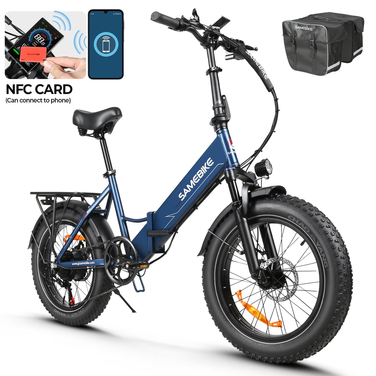 SAMEBIKE LOTDM200 blue navy vélo électrique fat bike nfc vue de coté droit E-VELO
