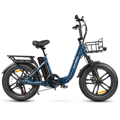 SAMEBIKE C05 Pro bleu navy VAE pliable moteur 250W batterie lithium 36V 13Ah écran LCD suspension E-VELO