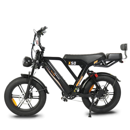 Fatbike VOMO X50 avec siège passager vue de profil gauche E-VELO