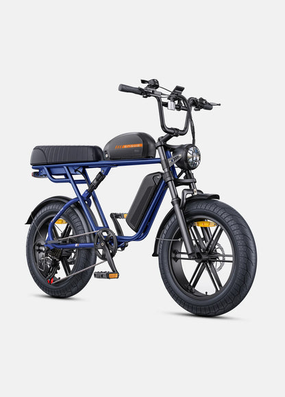 ENGWE M1 navy blue, doubles batteries moteur brushless 500W  et bouton boost 75 Nm pour acceleration instantanée, pare boue, vue de coté droit