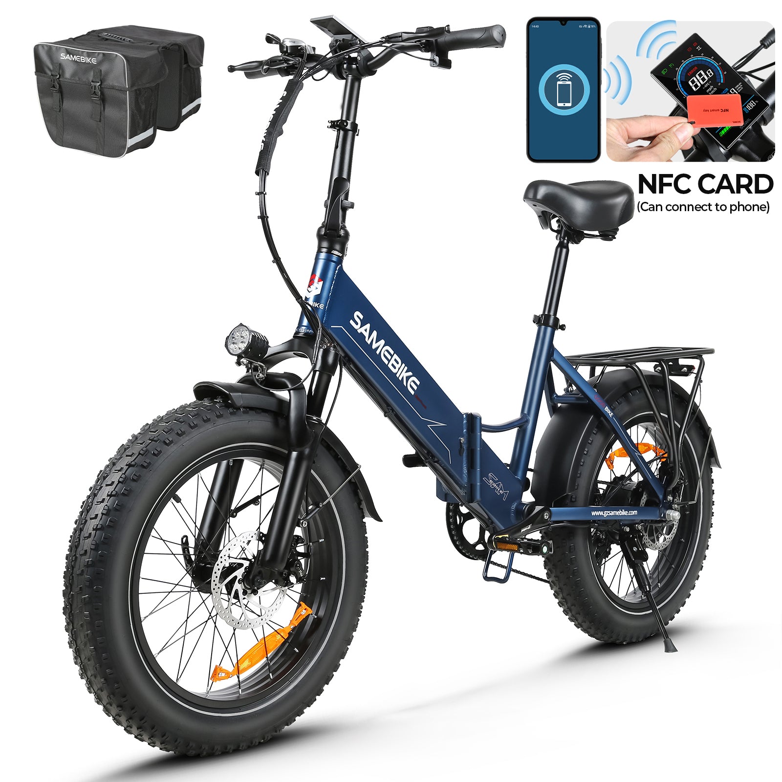 SAMEBIKE LOTDM200 blue navy vélo électrique fat bike pliable vue de coté gauche E-VELO