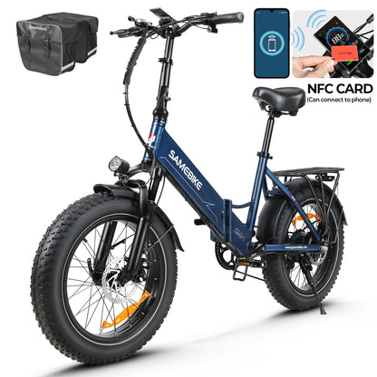 SAMEBIKE LOTDM200 blue navy vélo électrique fat bike pliable vue de coté gauche E-VELO