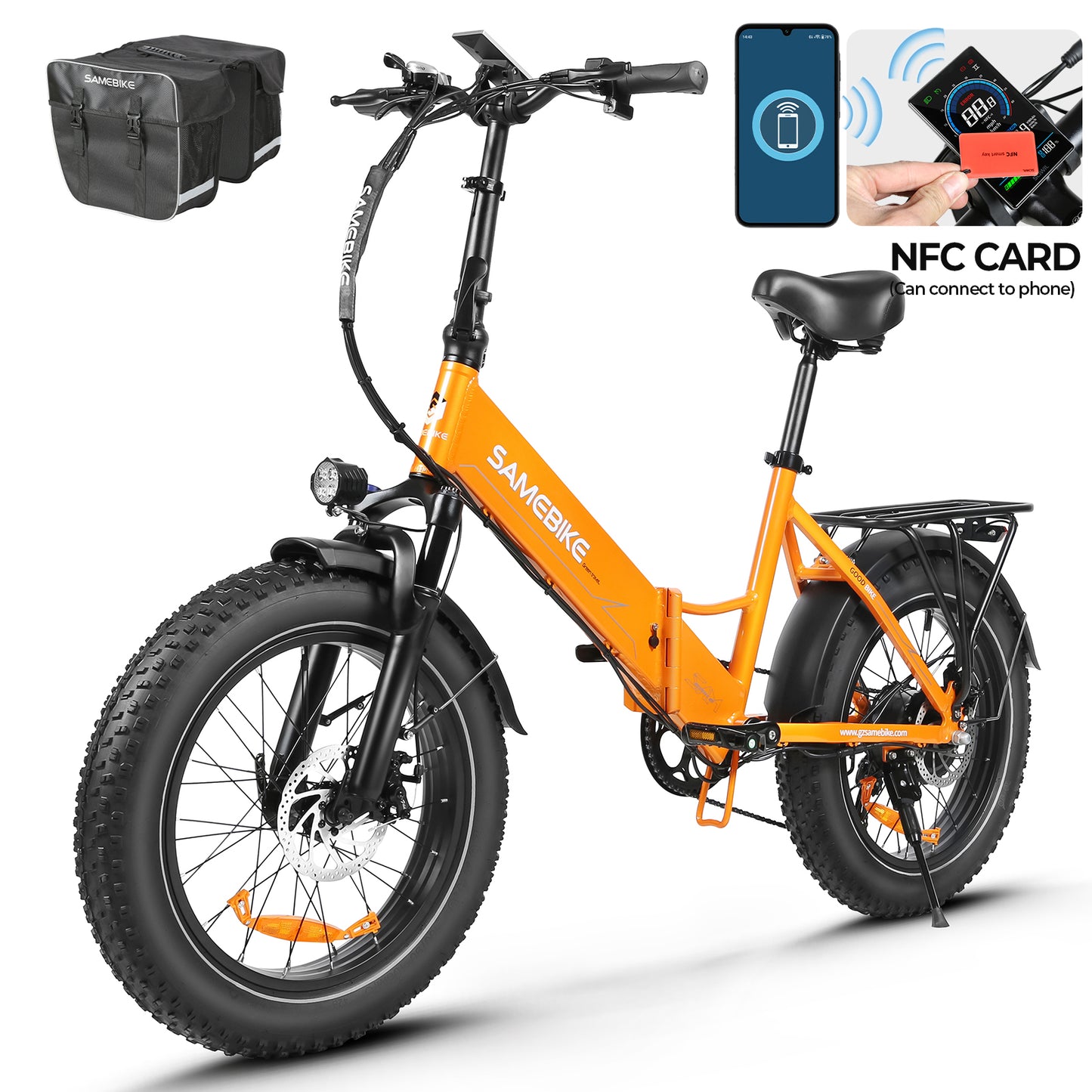 SAMEBIKE LOTDM200 orange vélo électrique fat bike pliable vue de coté gauche E-VELO