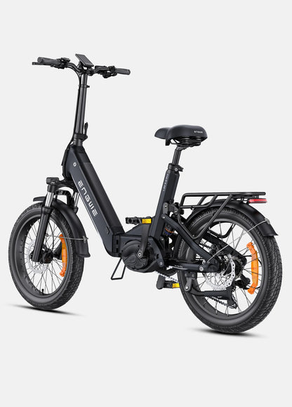 ENGWE L20 Pro noir 250W 100 Nm, batterie 720Wh, autonomie 160 km, fourche hydrauliques, pneus 20x3.0 vue arrière de coté gauche