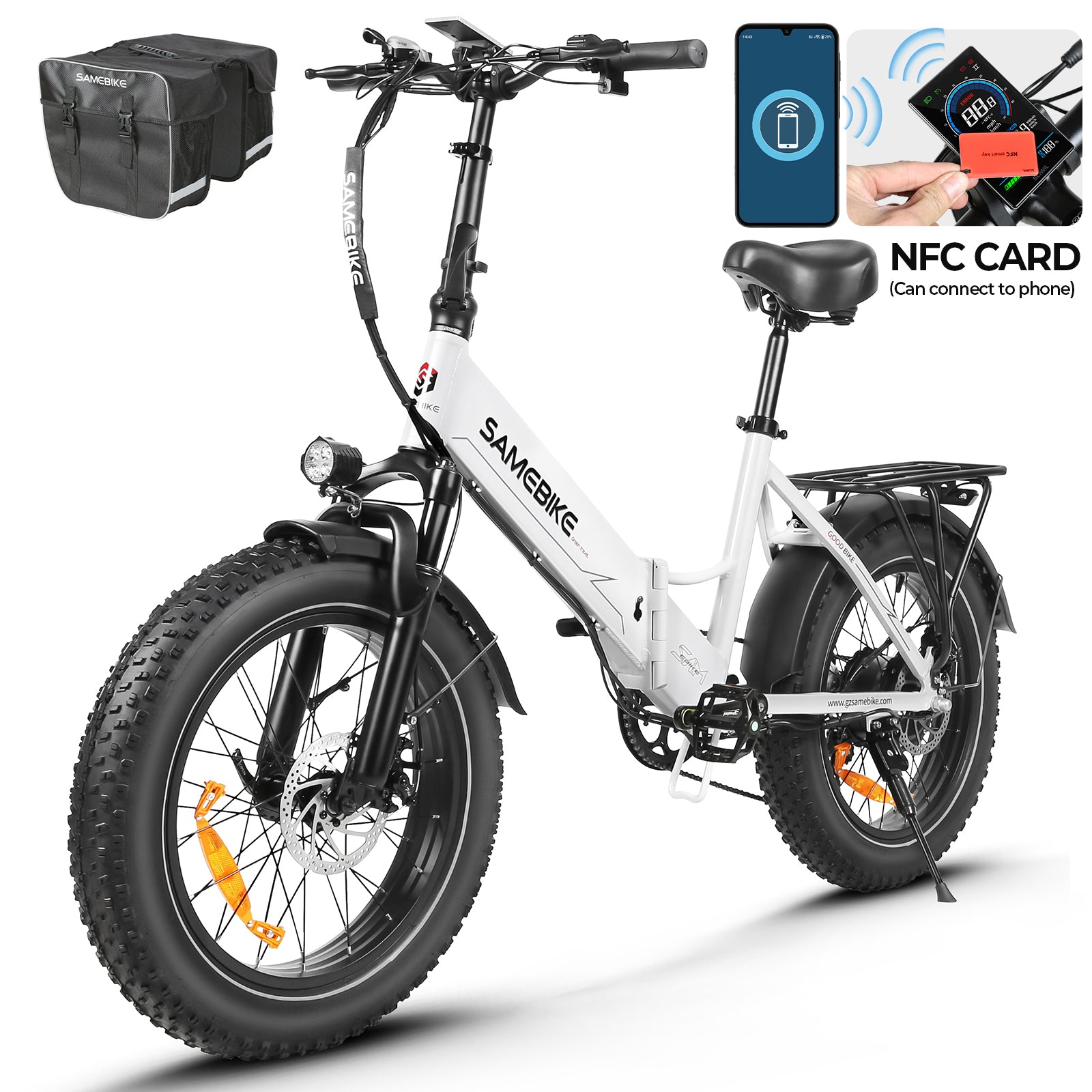 SAMEBIKE LOTDM200 blanc vélo électrique fat bike pliable vue de coté gauche E-VELO