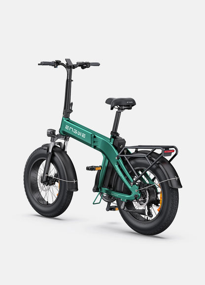 Fatbike ep-2 boost vert forêt batterie amovible 48v autonomie 120 km porte bagage et pare boue vue arrière gauche