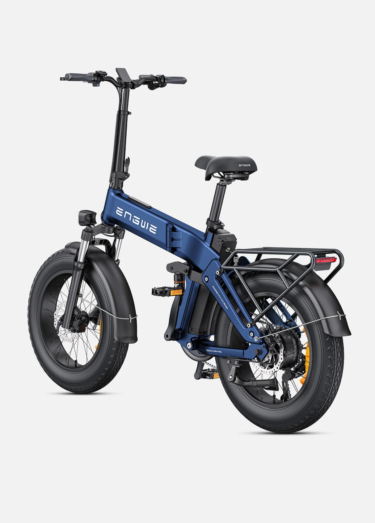 Vélo électrique pliant puissant 90 Nm Engine Pro 3.0 Boost bleu marine usage urbain et off-road vue arrière gauche
