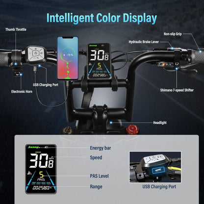 vélo électrique puissant Boombike S10 style moderne écran digital LCD avec support de charge usb 