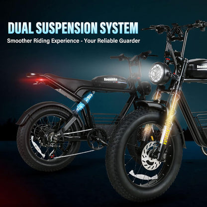 Fatbike BOOMBIKE S10 avec fourche avant hydraulique et suspension arrière avec feu avant et arrière LED 