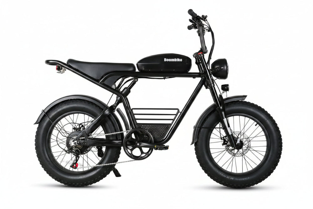 Fatbike électrique Boombike S10 pneus larges 20 pouces avec porte-bagage sur cadre, vue latérale droite