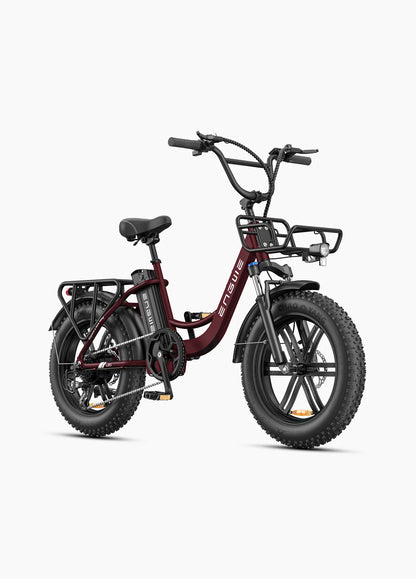 Vélo électrique ENGWE L20 Boost bourgone, 250W, 126 km autonomie, cadre ouvert, panier avant, batterie amovible,vue de coté droit