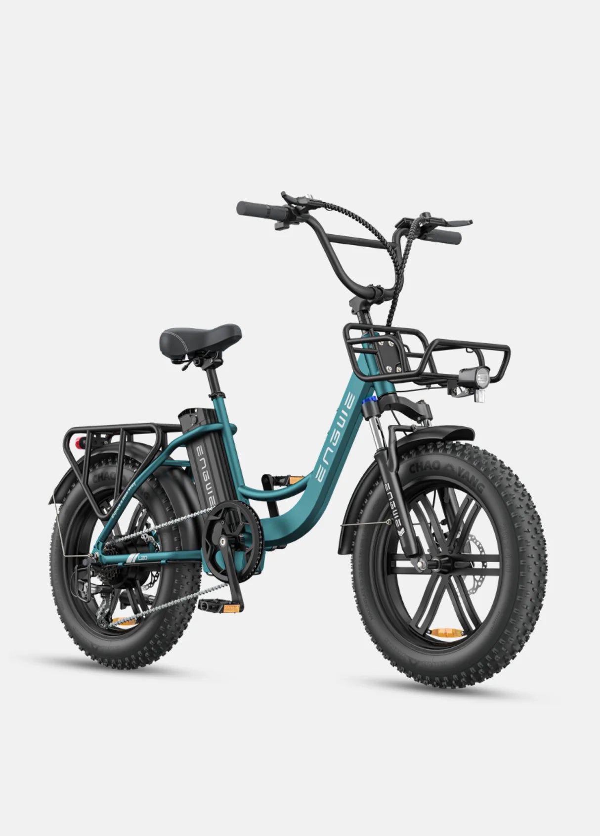 Vélo électrique ENGWE L20 Boost vert mer, 250W, 126 km autonomie, cadre ouvert, panier avant, batterie amovible Fat bike pneu 20 pouces 