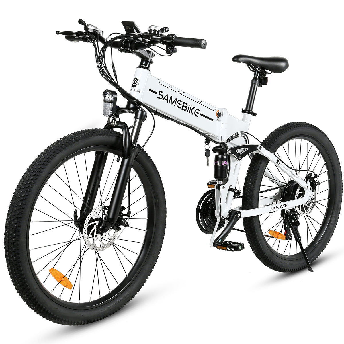 Vélo électrique pliant SAMEBIKE LO26-II-YD blanc équipé de freins à disque hydrauliques