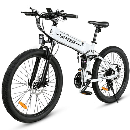 Vélo électrique pliant SAMEBIKE LO26-II-YD blanc équipé de freins à disque hydrauliques