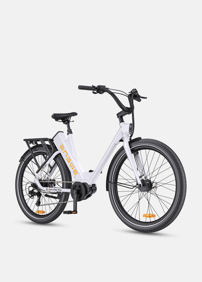 Vélo électrique urbain ENGWE P275 ST blanc, moteur central 250W, autonomie 260 km vue de coté droit