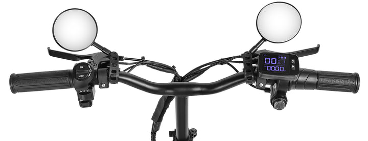 Guidon du Vélo électrique pliant compact 14 pouces YINYU14 noir avec rétroviseurs et compteur digital lcd