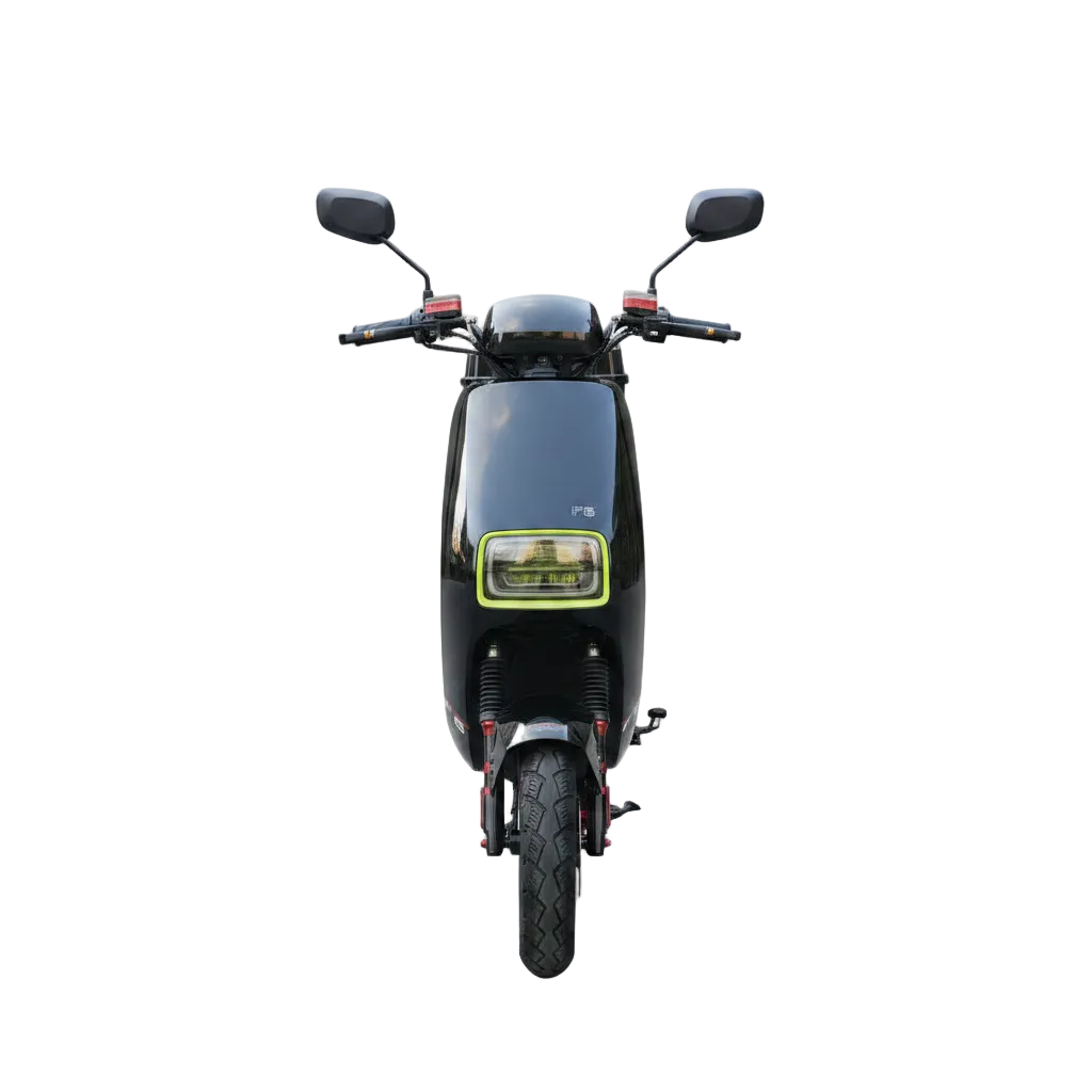 Scooter électrique F6 PRO noir 48V 500W à batterie longue autonomie et frein hydraulique phare led vue de face avant