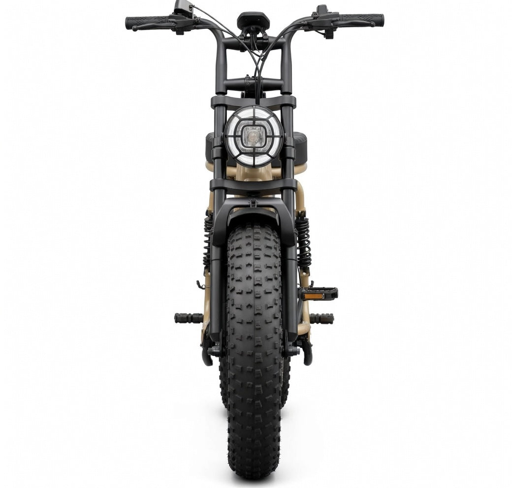 SAIBIKE R7 champagne Fat bike tout terrain double suspension 48V 15Ah 750W vue de face