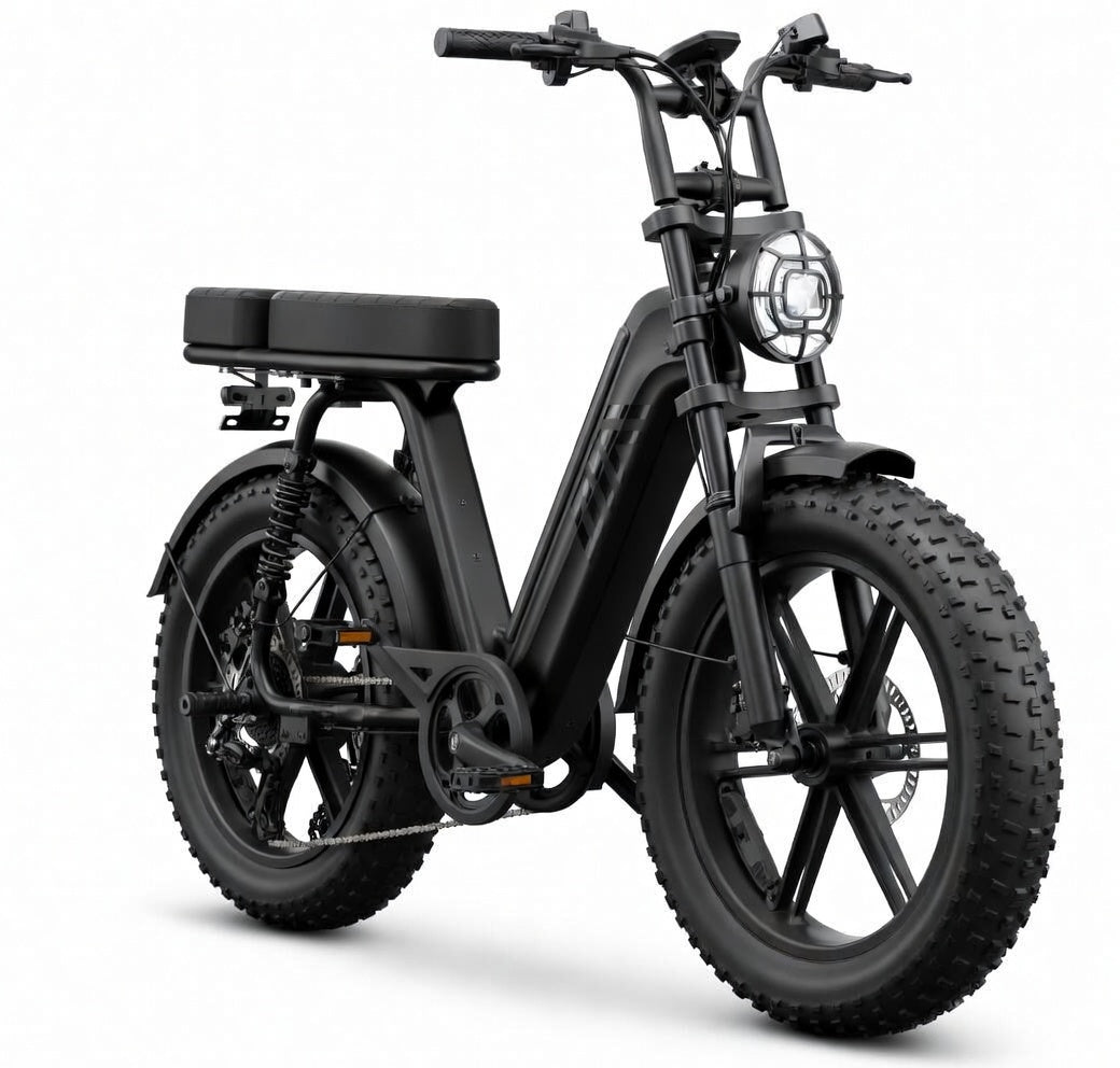 SAIBIKE R7 noir Fat bike tout terrain double suspension 48V 15Ah 750W vue de coté droit
