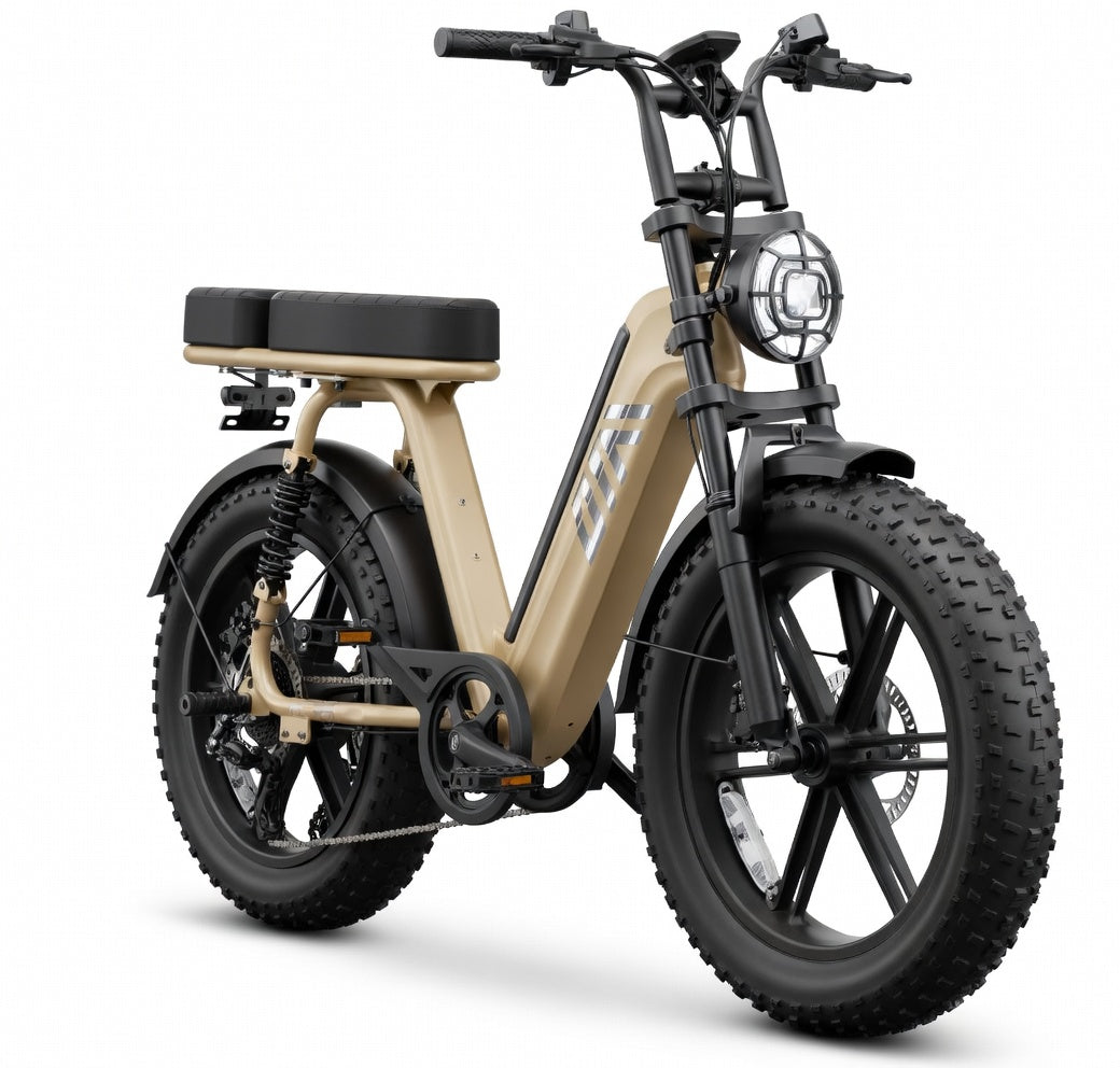 SAIBIKE R7 champagne Fat bike tout terrain double suspension 48V 15Ah 750W vue de coté droit
