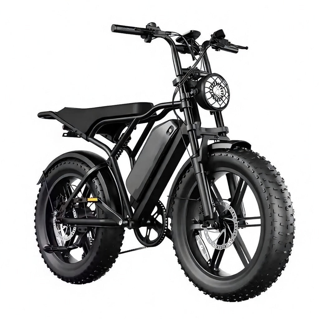 Vélo électrique R002 PLUS 750W 48V 25Ah fat bike 20 pouces, double suspension, freins hydrauliques, autonomie 120 km, vitesse 45 km/h débridée vue de coté droit