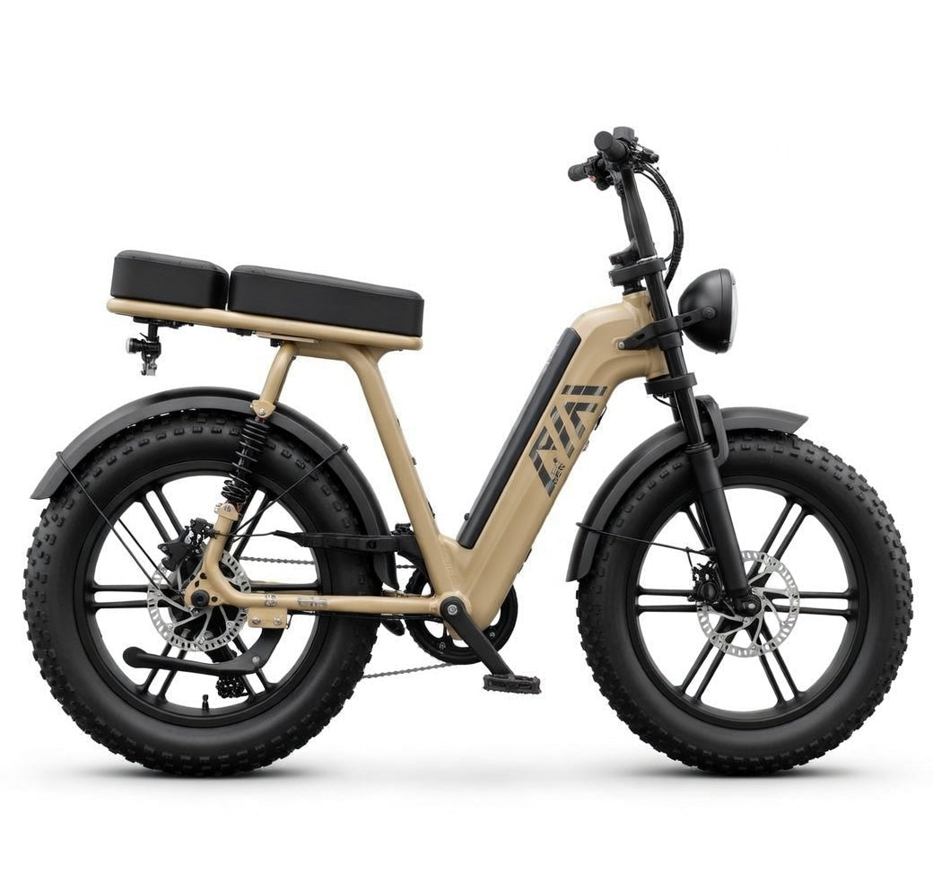 SAIBIKE R7 champagne fat bike puissant 750W frein hydraulique autonomie longue vue de profil droit