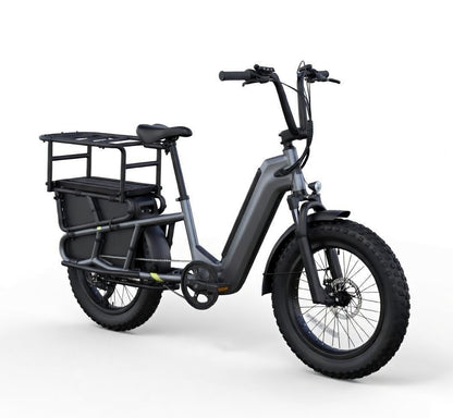 Vélo électrique cargo SAIBIKE K008 iron gris 48V 15Ah 750W avec pneus fat 20 pouces vue de coté droit