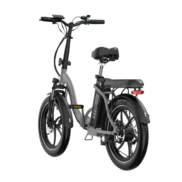 VAE KOOLUX BK6S 3.0 Gris – Vue arrière gauche de trois-quarts – Vélo électrique pliant fat bike urbain E-VELO