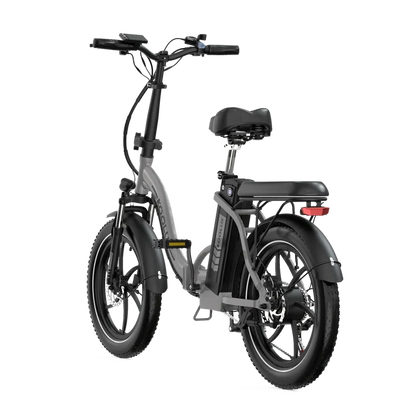 VAE KOOLUX BK6S 3.0 Gris – Vue arrière gauche de trois-quarts – Vélo électrique pliant fat bike urbain E-VELO