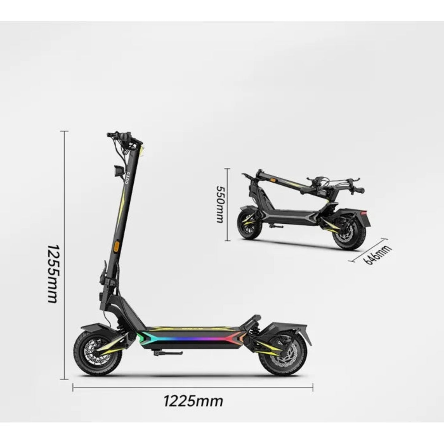 Dimensions pliée et dépliée de la Trottinette OOTD SR1 E-VELO