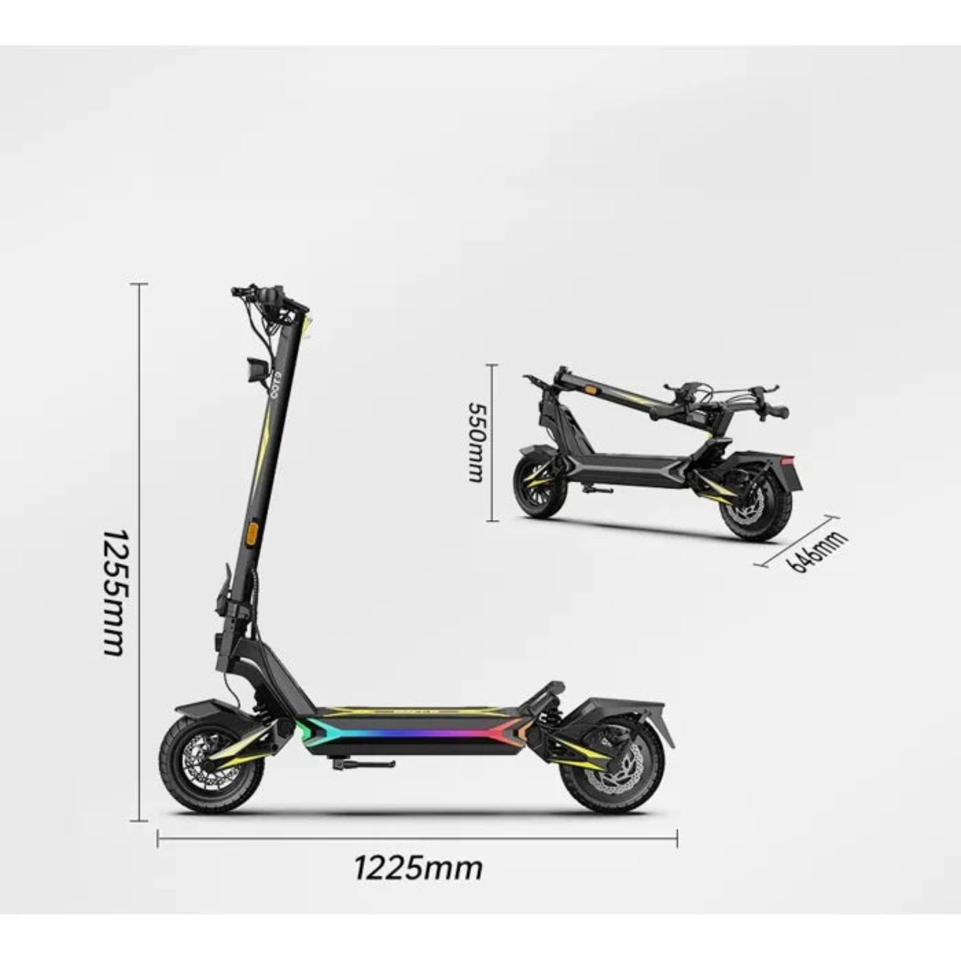 Dimensions pliée et dépliée de la Trottinette OOTD SR1 E-VELO