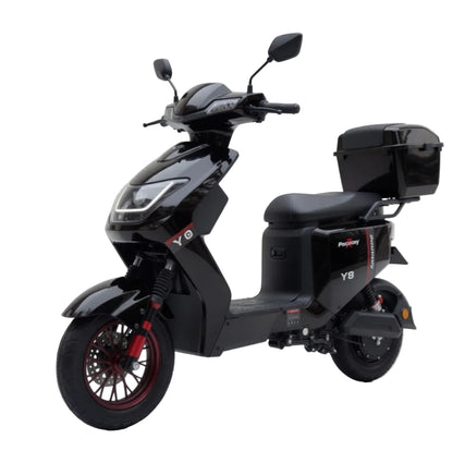 Scooter électrique VESLA Y8 PRO noir 500W 48V, moteur brushless, batterie lithium, freins à disque, usage urbain vue de coté gauche
