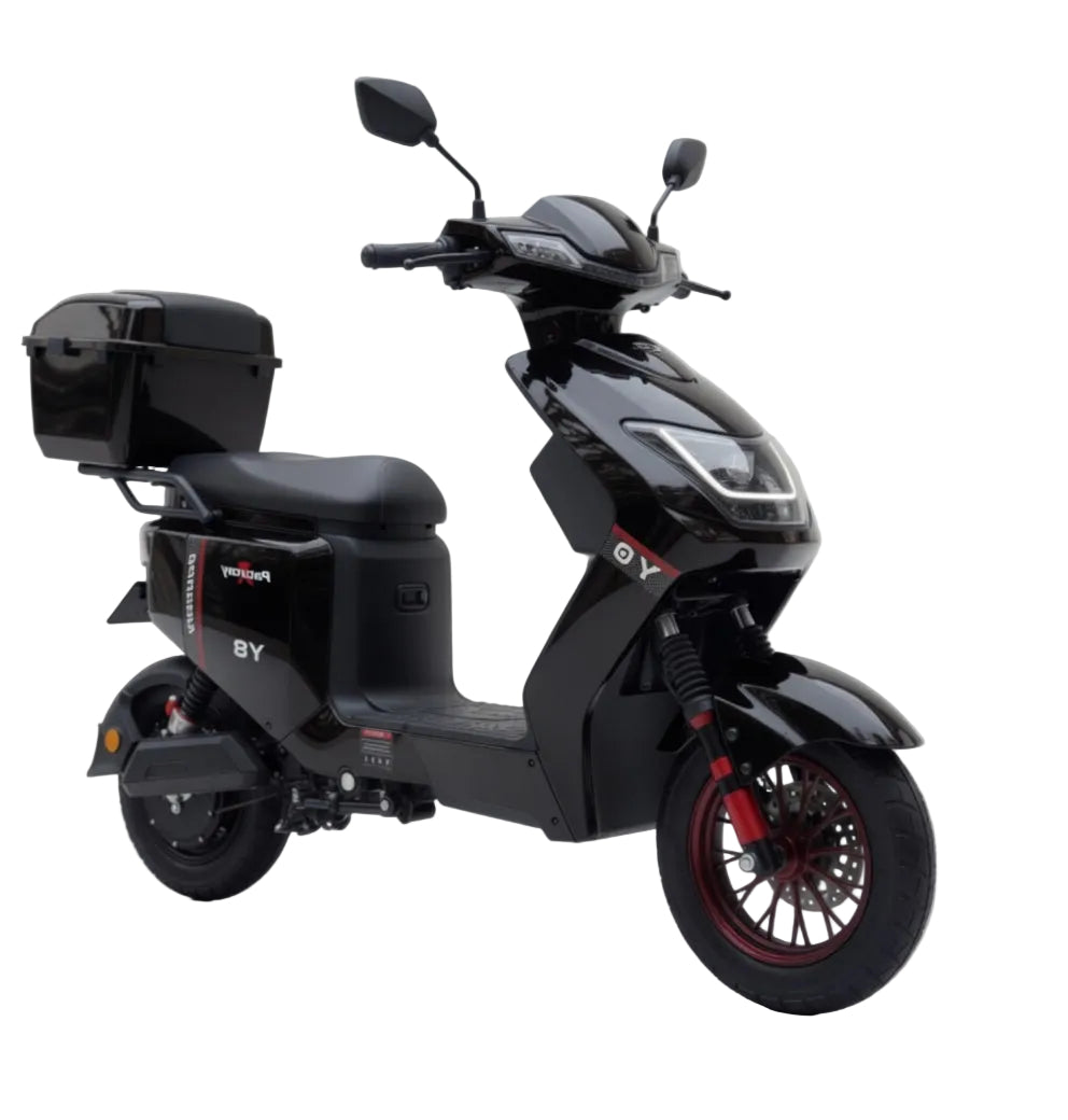 Scooter électrique VESLA Y8 PRO noir 500W 48V, moteur brushless, batterie lithium, freins à disque, usage urbain vue de coté droit