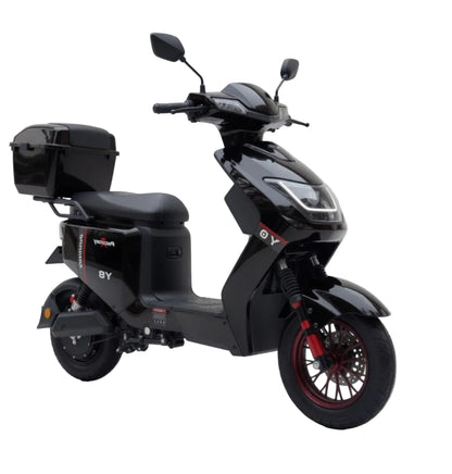 Scooter électrique VESLA Y8 PRO noir 500W 48V, moteur brushless, batterie lithium, freins à disque, usage urbain vue de coté droit