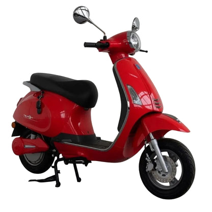 Scooter électrique Vesla JH-T rouge (style Vespa) 72V 2000W moteur brushless, batterie lithium 90Ah, autonomie longue distance, freins à disque avant et arrière, design urbain robuste vue de coté droit